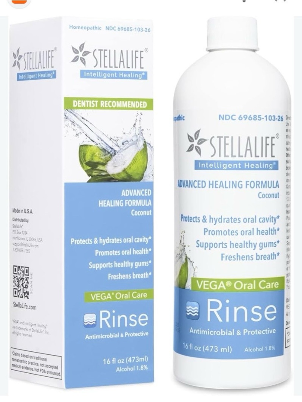 VEGA Oral Care Coconut Rinse – Hydrating Antimicrobial Mouthwash (Blue/White)